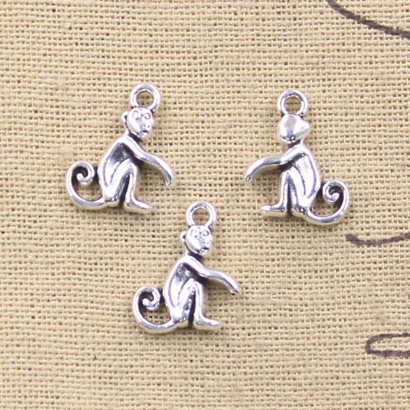 30pcs Charms Animal Lovely Monkey 15x13mm Antique Silver Color Pendants Tibetan Findings DIY Handmade Making Craft
