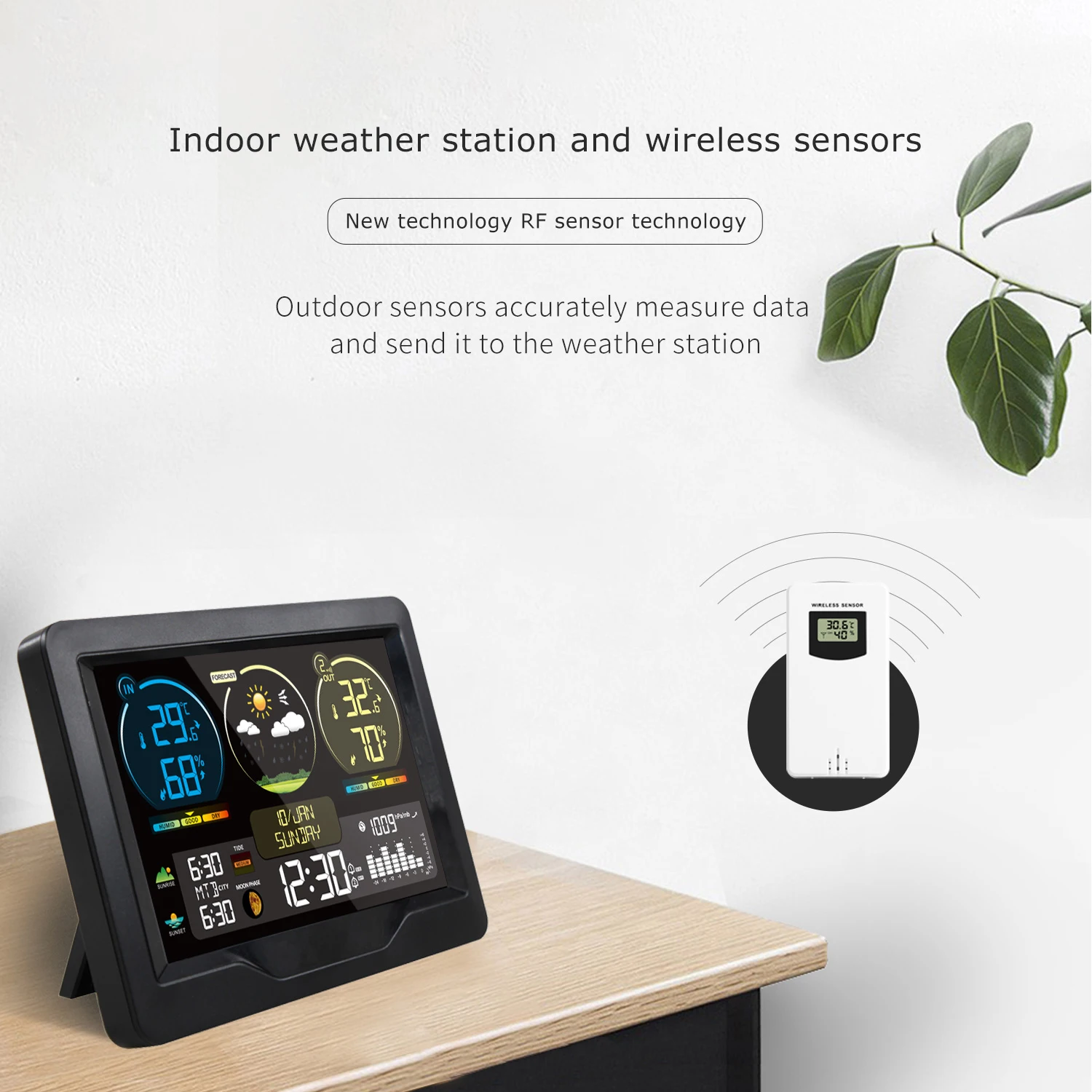 Brand Wireless Weather Station Digital Home Temperature Humidity Meter Pressure Tide Moon Phase Wall Clock Forecast Trend Sesnor