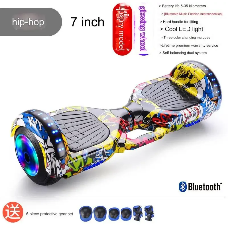 Auto-balanceamento elétrico hoverboard com luzes led, bateria de lítio para crianças, 6,5 ", 36v, 4400m, 10" pneus