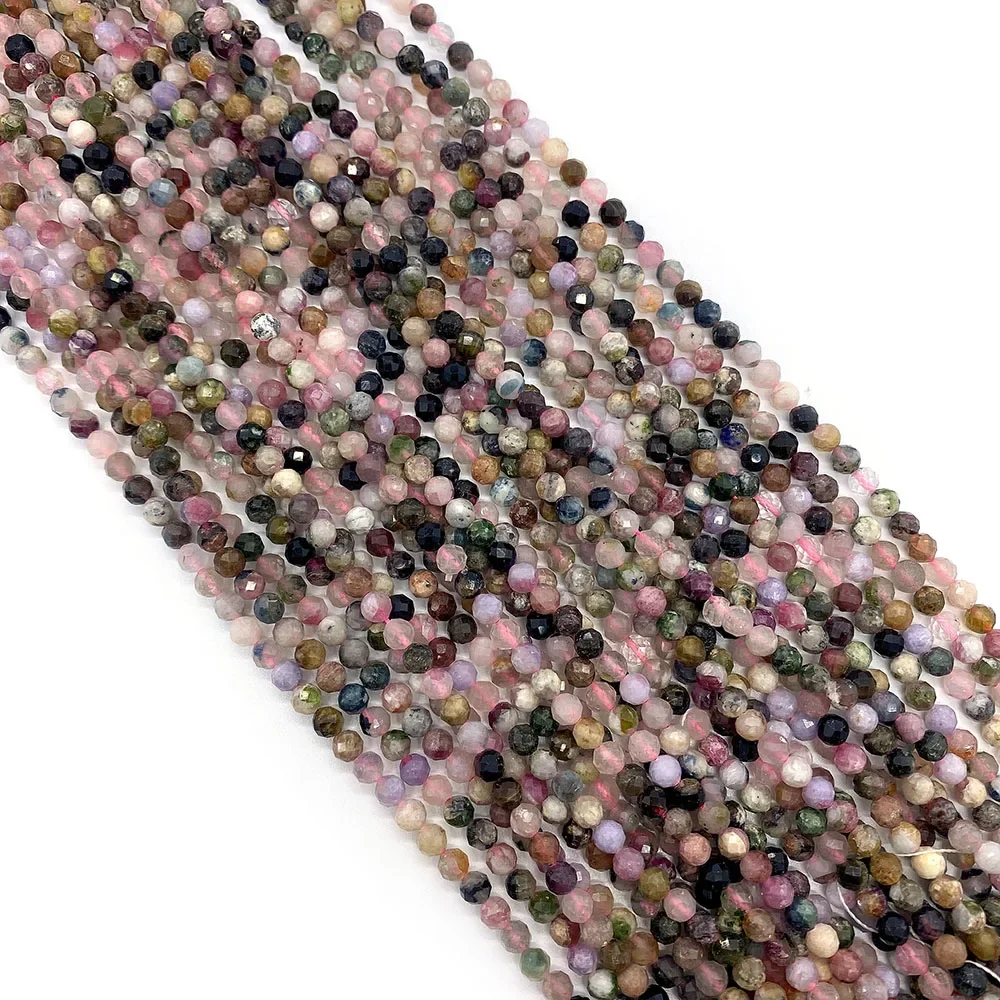 Natural Stone Beads Opal Amethyst Tourmalines Loose Beads for Jewelry Making DIY Bracelets 2/3/4mm Facet Round Crystal Accessory