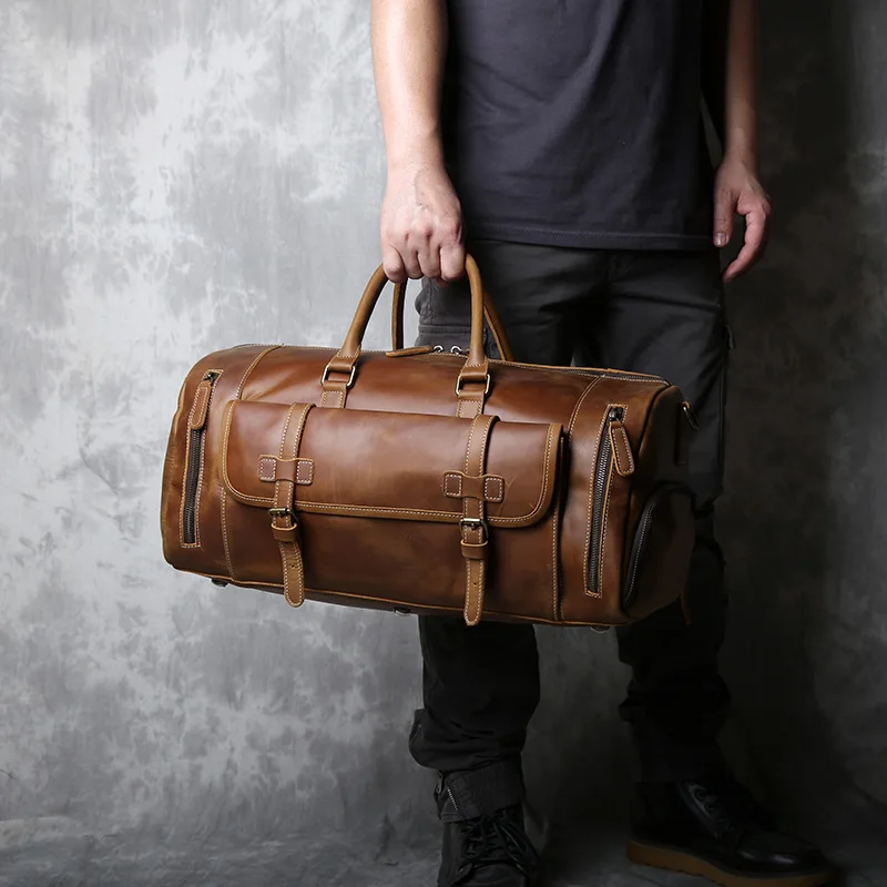 Retro Leather Travel Bag men\'s Large-capacity First Layer Cowhide Single Shoulder Messenger Outdoor Luggage Backpack