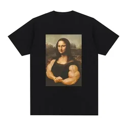 Funny Mona Lisa Fitness T-shirt Muscles Gym Casual Graphic Short Sleeve T-shirts Unisex Fashion  Casual Oversized T Shirt