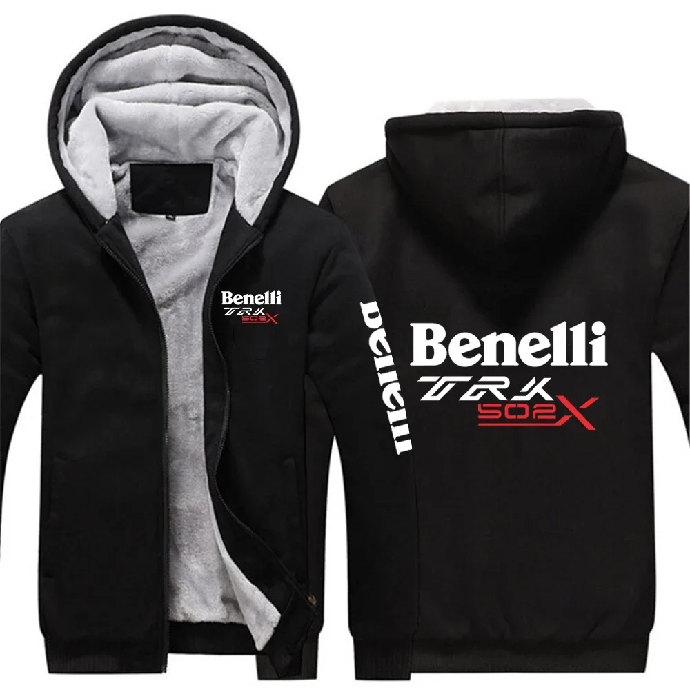 2024 Benelli TRK 502X Men's New Hoodies Print Jackets Winter Fleece Zipper Thick Warmer Hooded Comfortable Padded Sweatshirt Top