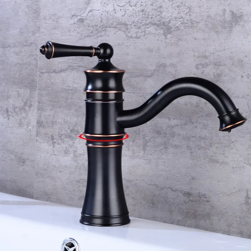 Basin Faucets Black Brass Deck Mounted Bathroom Sink Faucet High Arch Single Handle Hole Bathbasin Mixer Hot Cold Water Tap