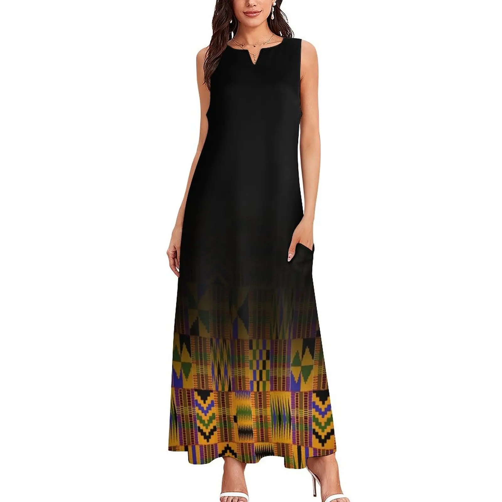 black fading kente print Long Dress sexy dress Casual dresses women long dresses Dresses