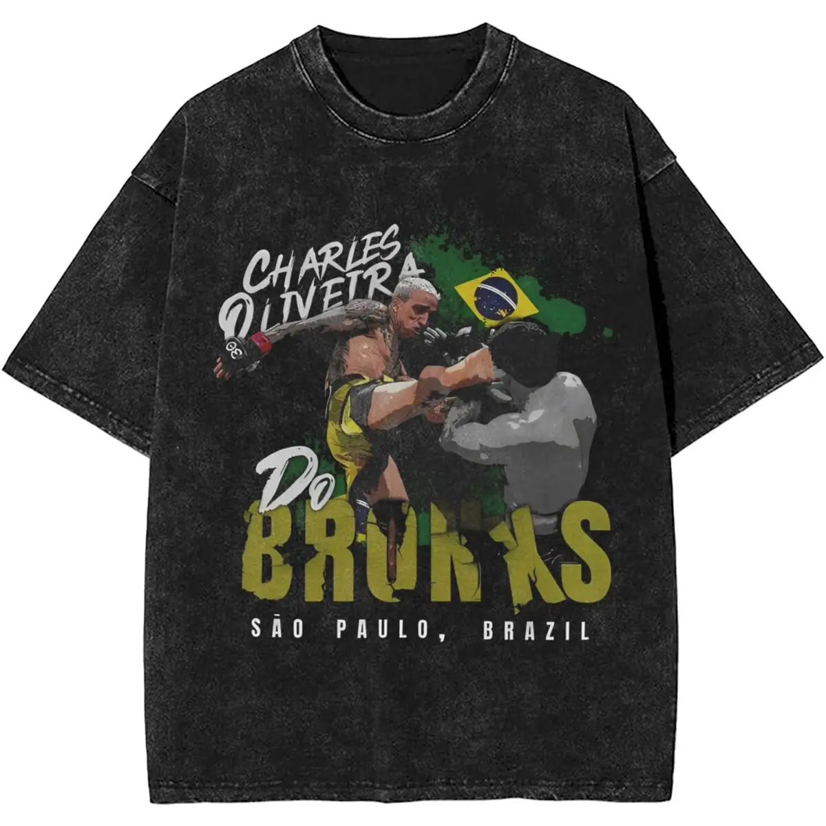 Charles Oliveira Do Bronxs Brazil Boxer Washed T Shirts Streetwear Hip Hop Vintage T-Shirts Tees Tops for Men Women Cotton