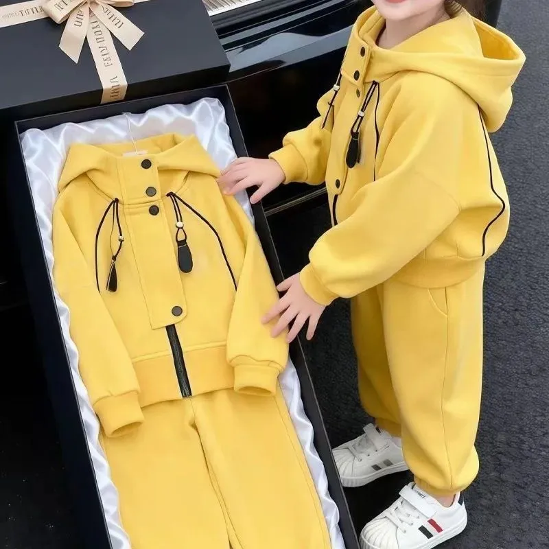 SpringAutumn Girls Boys Stylish Hooded Zip Sweatshirt Jacket+Sweatpant Set School Kid 2PCS Tracksuit Child Jogging Outfit