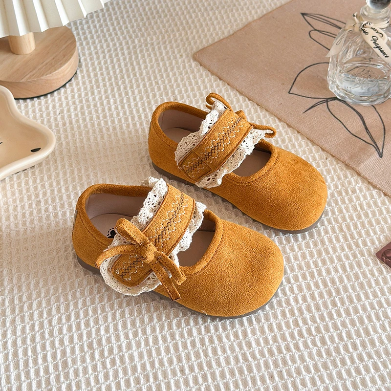Girls Lace Trim Mary Jane Shoes 2026 New Autumn Kids Princess Flat Shoes Soft Sole School Uniform Dress Shoes For Children's