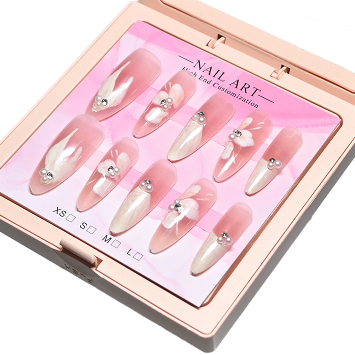 New Arrival 10-piece Handmade Medium Almond Press-On Nails. Featuring a soft pink-white gradient with a sheer and fresh texture,