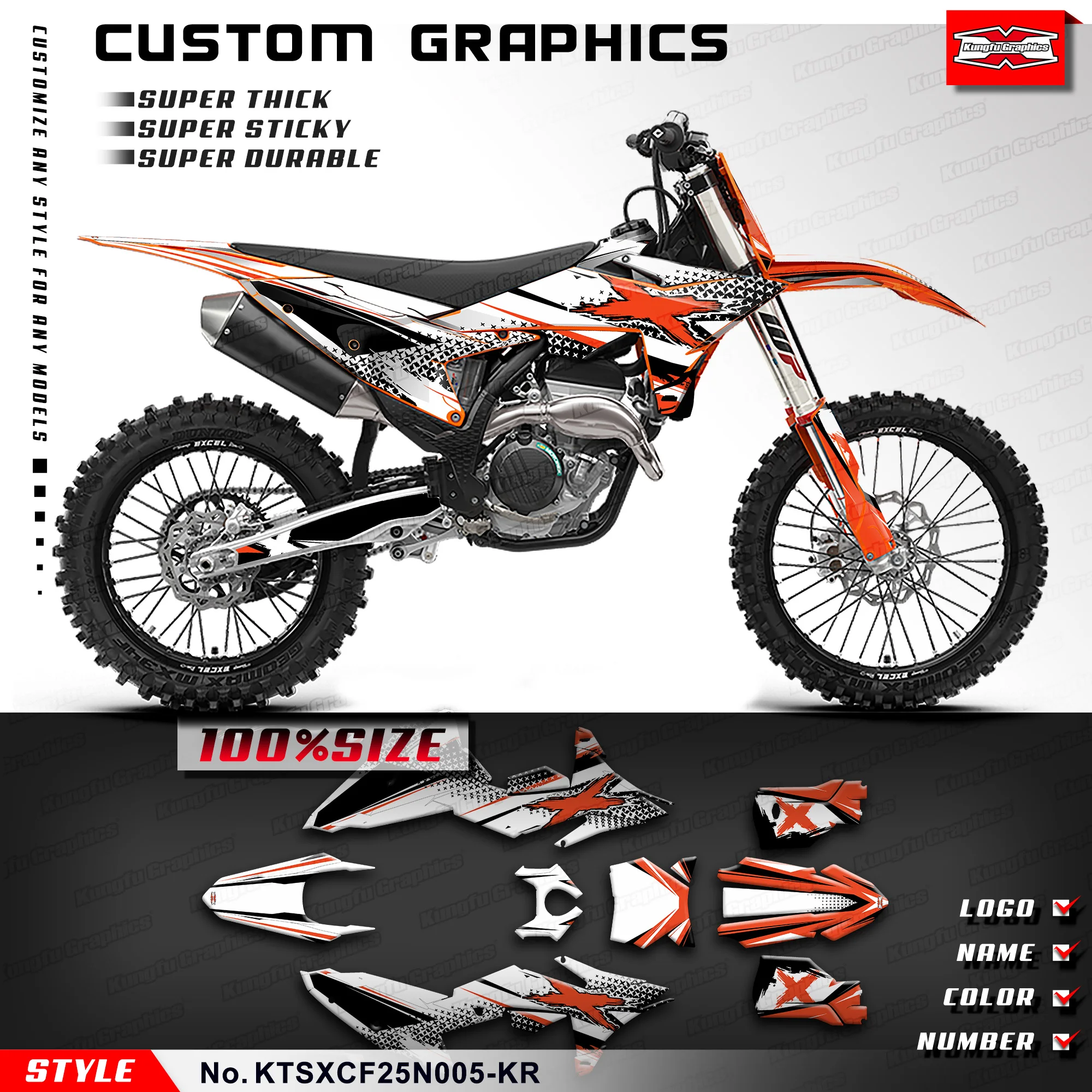 

KUNGFU GRAPHICS Racing Sticker Adhesive Decals for KTM 125 250 SX SXF XC XCF 25 26 & SXF 250 FACTORY EDITION 24, KTSXCF25N005-KR
