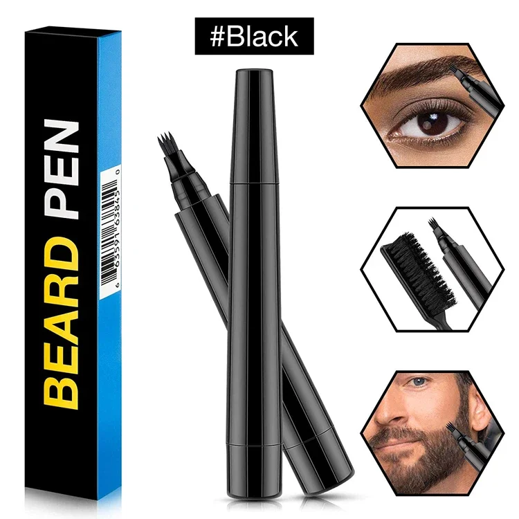 3-Color Waterproof Beard Filling Pencil & Brush Set