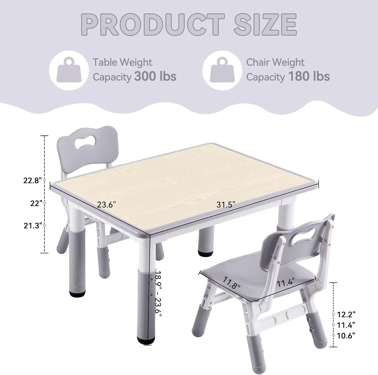 Juego de mesa y sillas de estudio para niños, juego de mesa y silla para niños de 3 a 8 años, altura ajustable, escritorio de Graffiti de 31,5 "L x 23,6" W