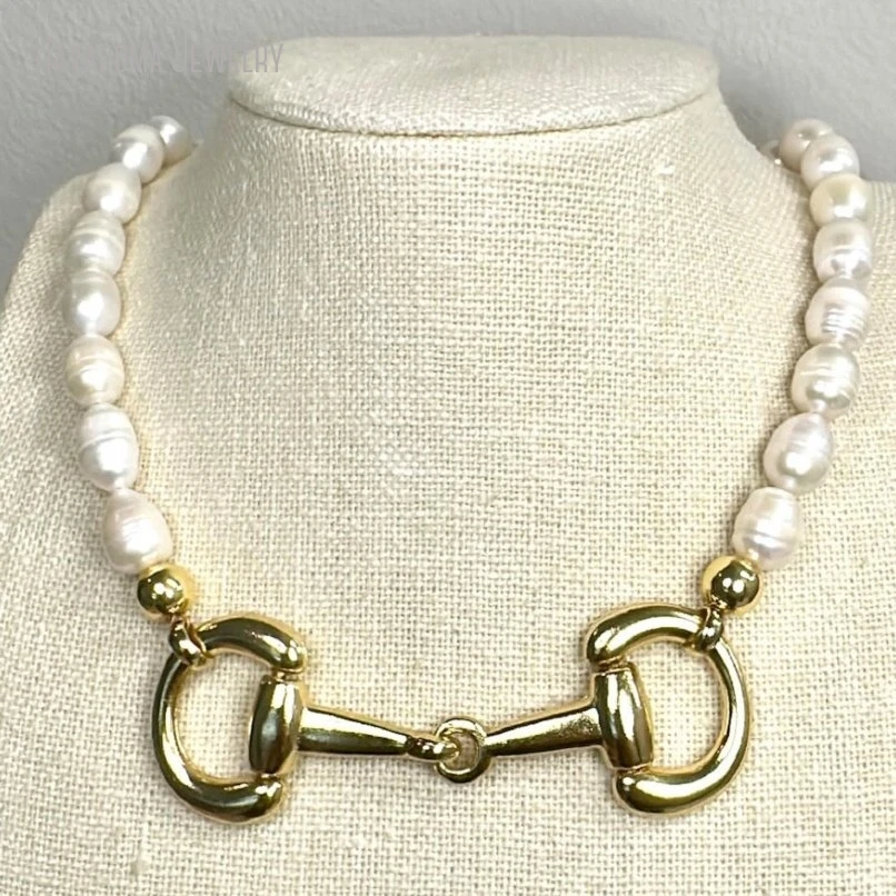 10Pcs Stunning Gold Color Equestrian Horsebit Horse Snaffle Bit Lustrous Fresh Water Pearl Women Jewelry