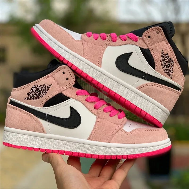 Nike Pink Air Jordan 1 MID Classic Trend Баскетбольные кроссовки Удобные и износостойкие повседневные кроссовки Мужские и женские модели