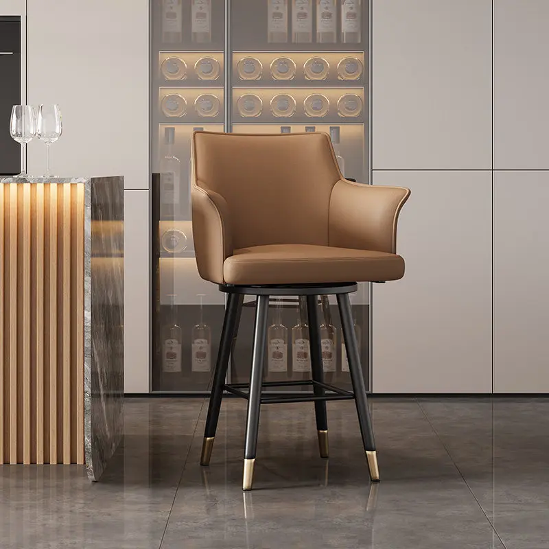 

Современный барный стул с высокой спинкой и подлокотниками, обитый тканью, для дома, кухонного острова, паба, ресторана