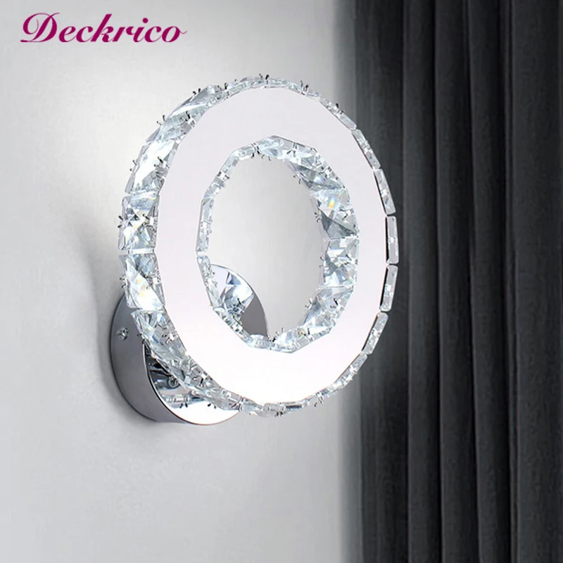 Crystal LED Wall Lights Modern Wall Sconce Lamp Round Ring Wall Lights Bedroom Sleeping Luminaire Corridor Lighting Fixtures