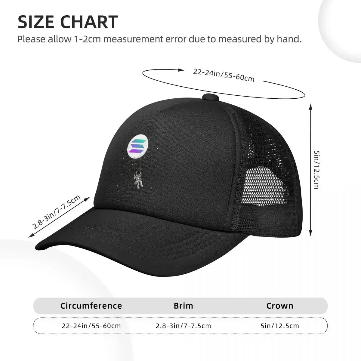 Criptomoeda Solana - Bonés de beisebol de malha SOL Snapback Chapéus Casquette casual ao ar livre para homens e mulheres