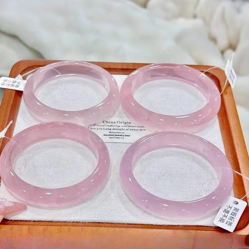 Natural genuine crystal jade bracelet, Ma Fen Mo pink translucent