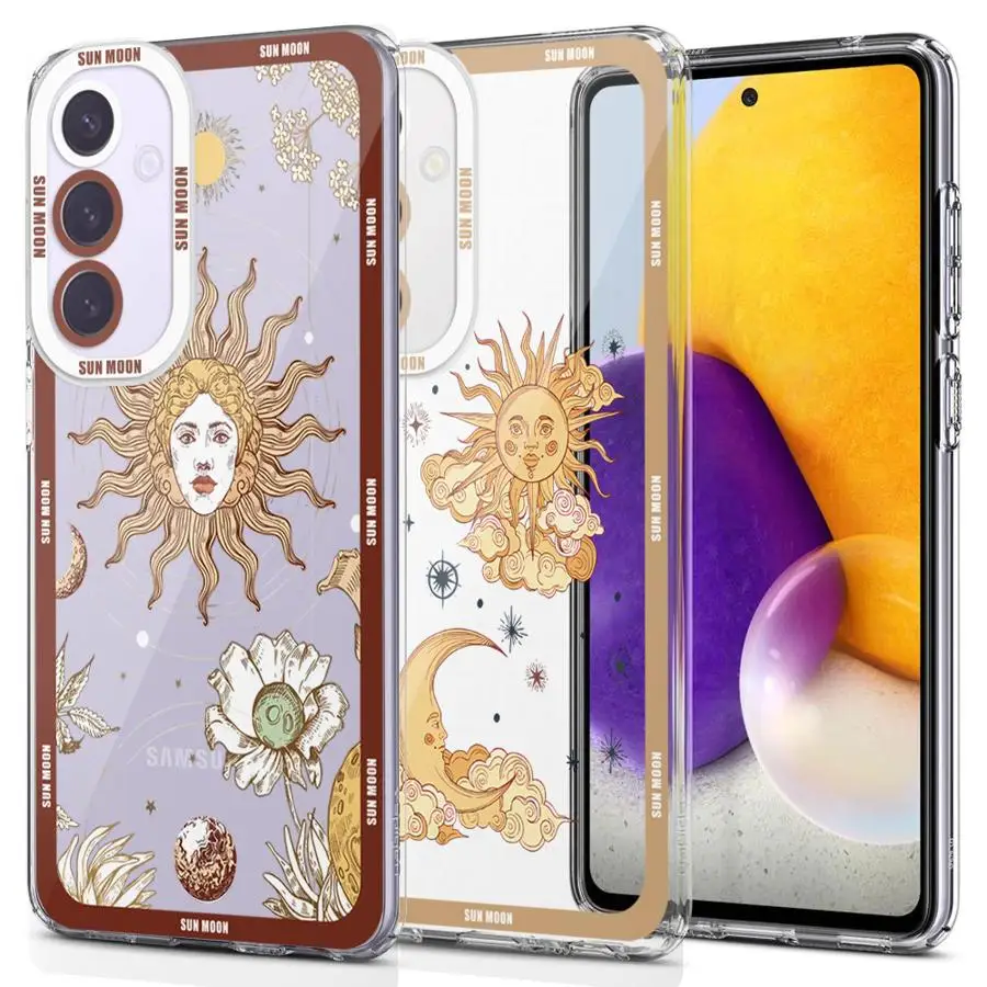 Funny Sun Moon Cover Case for Samsung Galaxy A35 A55A53 A54 A73 A34 A33 A25 A24 A13 A14 A15 Clear Soft Shell