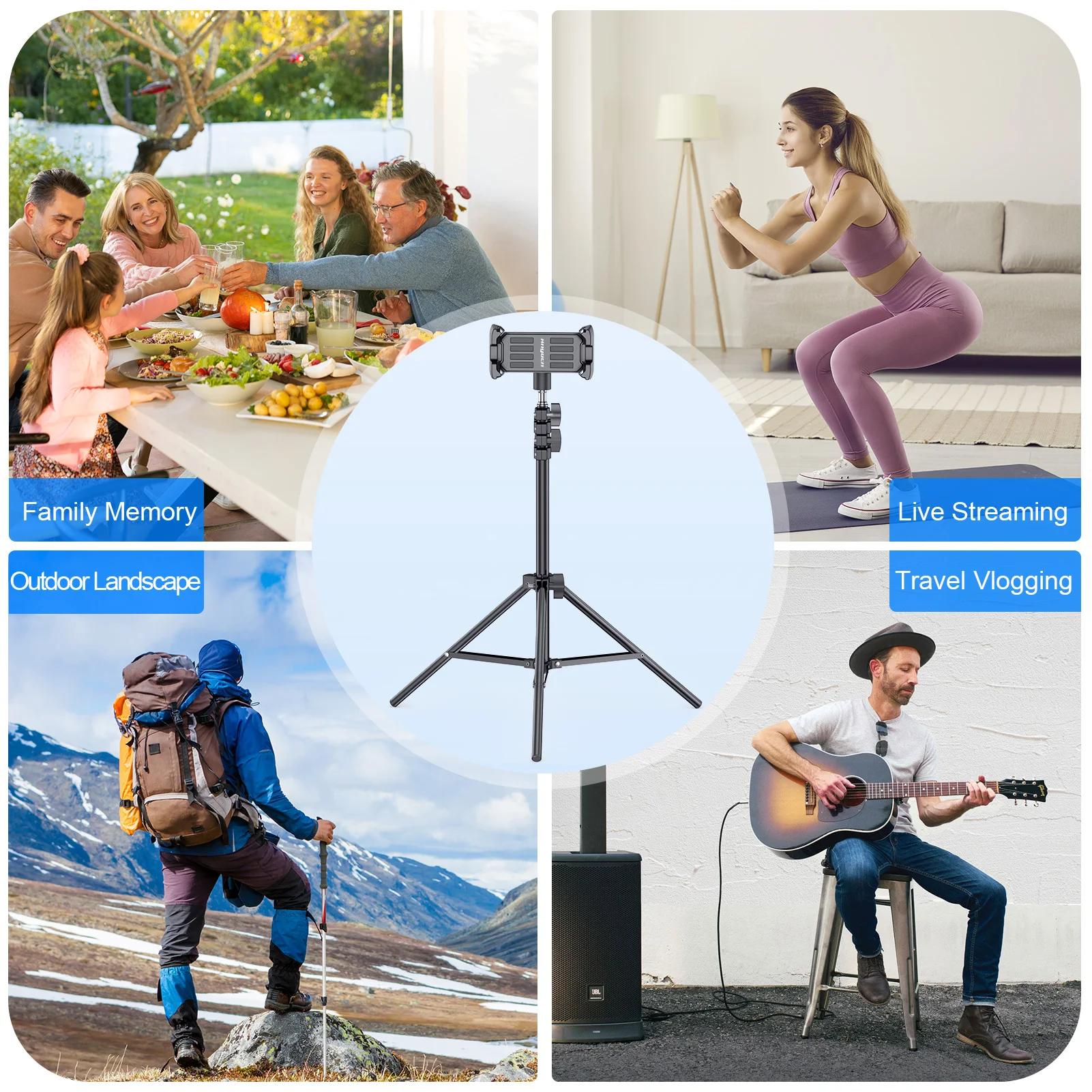 Foldable Tripod Floor Stand Mount With 1/4 Screw For 4-14 Inch Tablet Phone Holder For Home Office Outdoor Video Reading