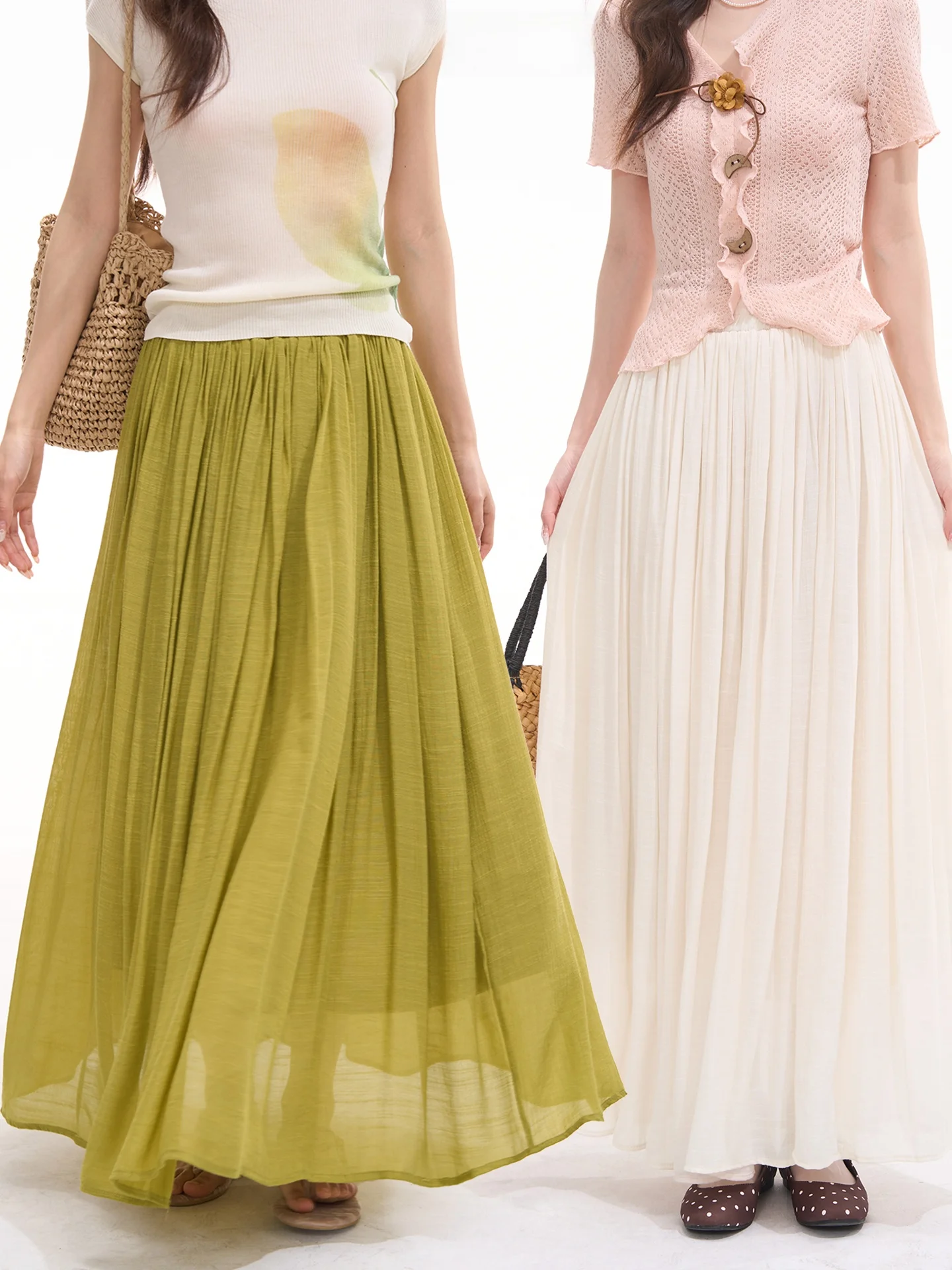 

Heme Poetic Journey Весенне-летняя винтажная художественная плиссированная длинная юбка из хлопка и льна для женщин, с высокой талией, фасон «зонтик» Q9030