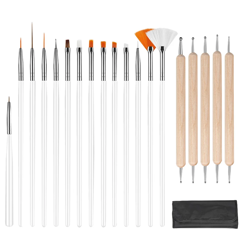 20개 네일 아트 브러쉬 키트 전문가용 매니큐어 펜 세트 내구성 가벼운 긴 손잡이 정밀 네일 페인팅 이상적인 선물 드릴