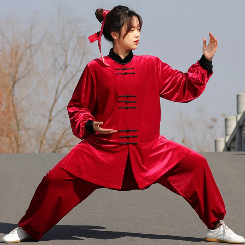 Donne e uomini Tai Chi vestito velluto caldo tradizionale Tang vestito autunno inverno allentato Kung Fu uniforme manica lunga Wushu vestiti