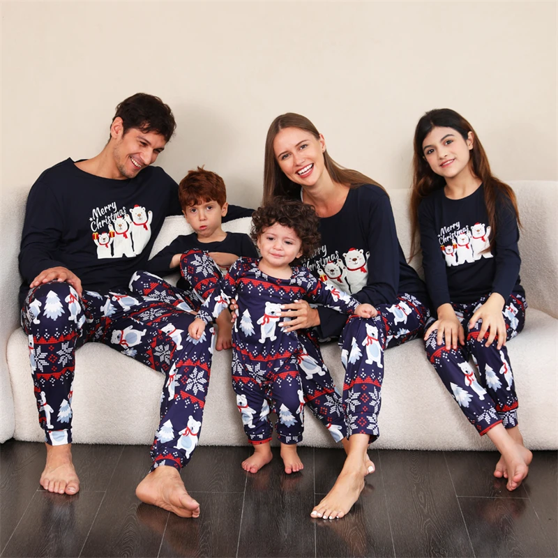 2024 Polar Bear Christmas Family Matching  Pajamas Sets Mommy and Me Xmas Pj's Clothes Father Mother Kids & Baby Pyjamas Outfits