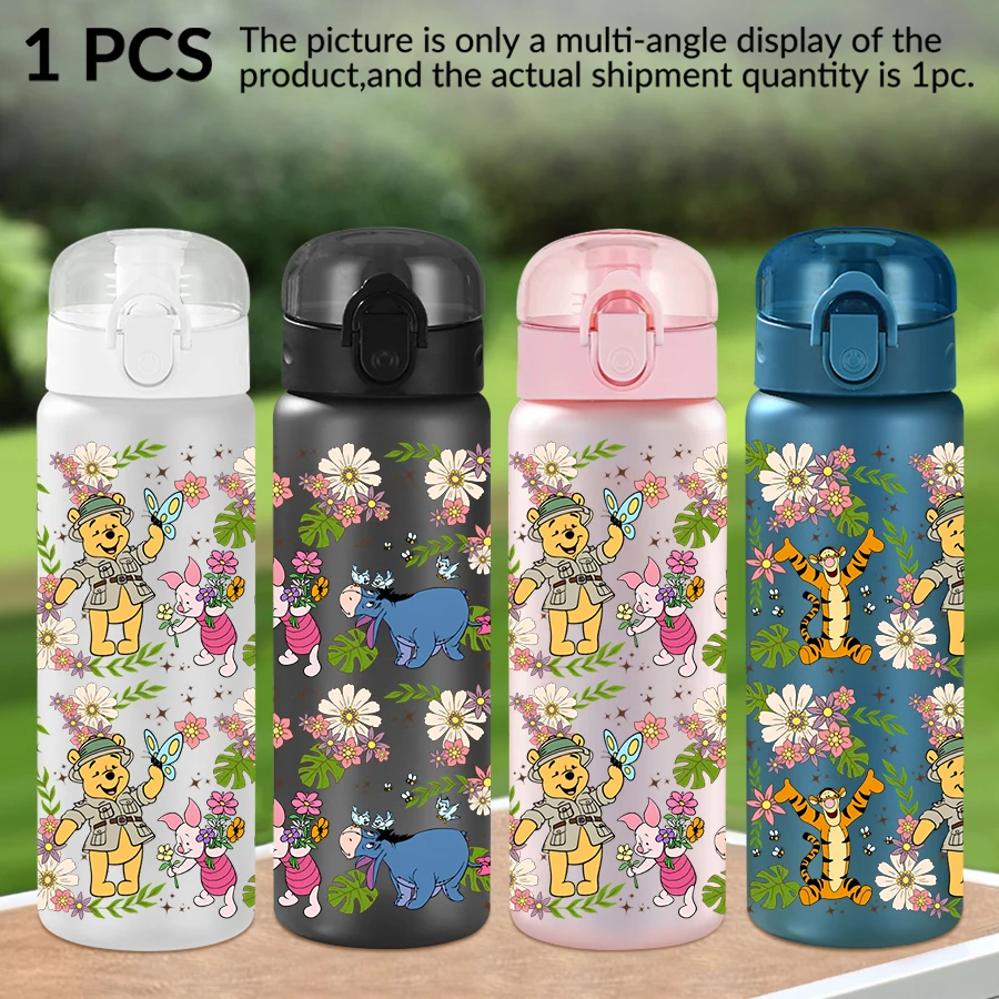 

1Pc Disney, Winnie The Pooh, Floral, 26oz Plastic Water Bottle Sports Water Cup with Lift Rope Birthday/Back To School Gift