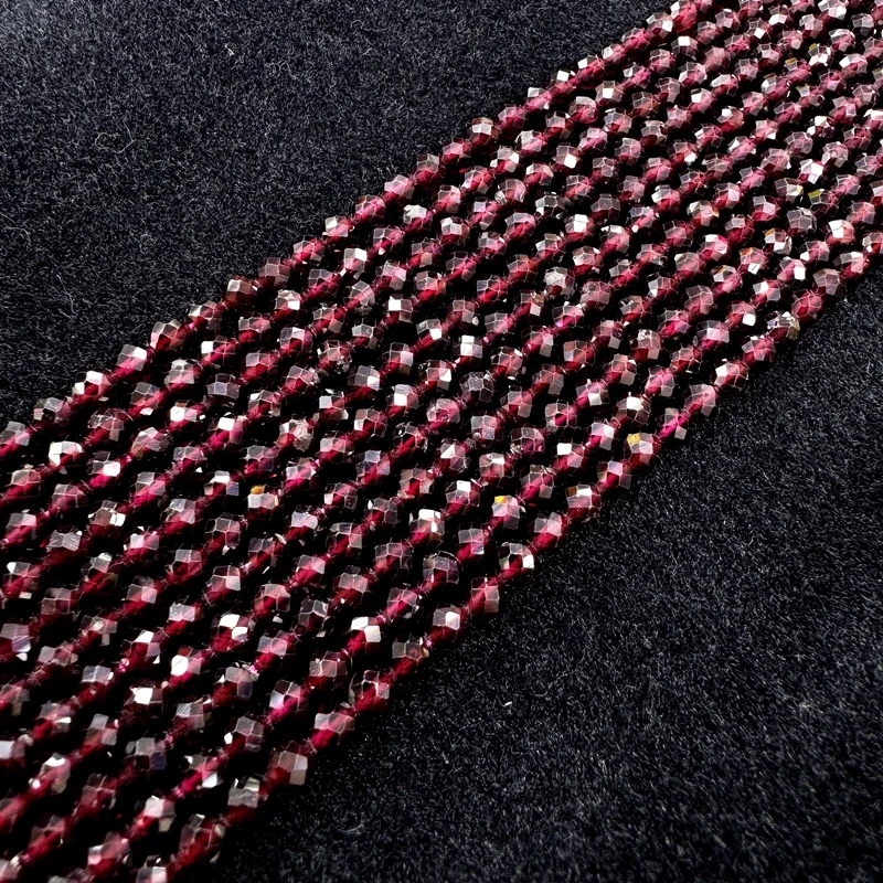 Natural Faceted Red Garnet Tiny Seed Small Loose Round Beads 2/3/4MM For Jewelry Making DIY Bracelets Necklace Accessories
