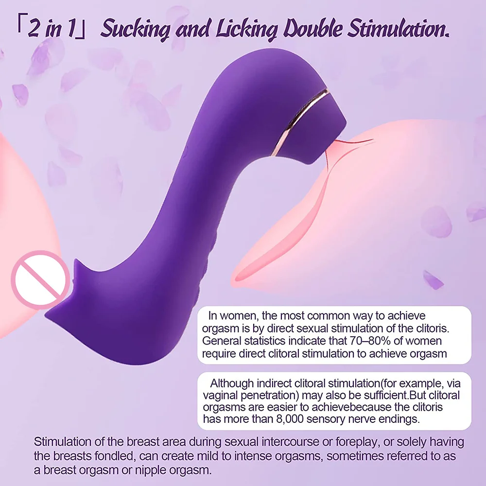 2 in 1 Clitoral Sucking Licking G-Spot Vibrator Double Nipple Tongue Stimulator Vaginal Breast Massager Oral Sex Toys for Women