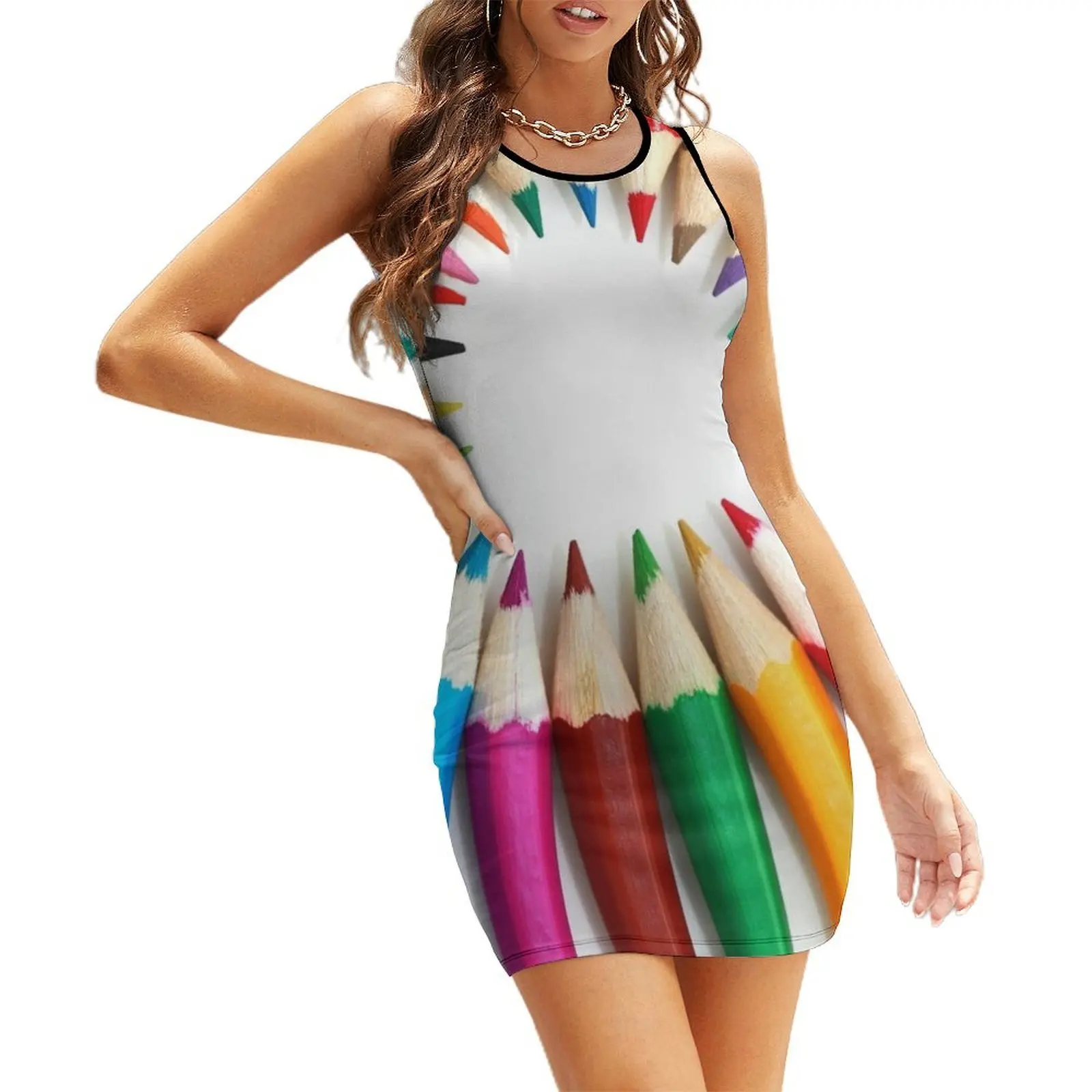 

Colorful Pencils abstract design Great design for any student artist Sleeveless Sundress Woman's evening dress