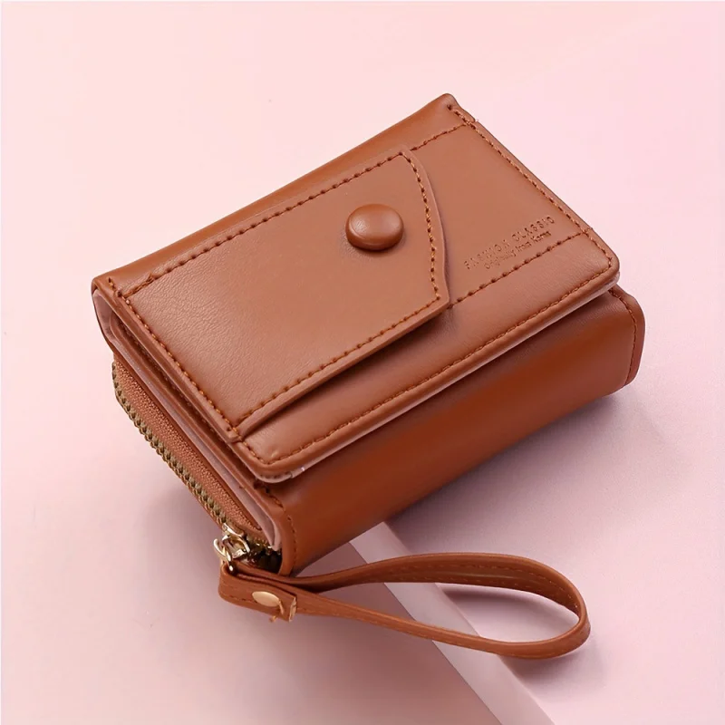Western PU Leather Three Floded Zipper Short Girl Wallet Large Capacity Coin Purse for Girl Students