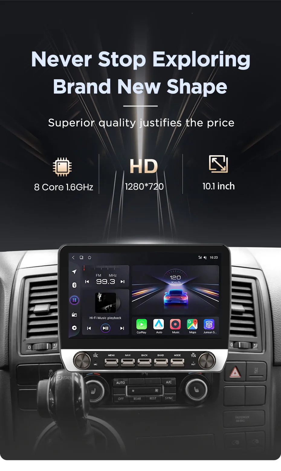 10,1" Autoradio für VW Multivan T5 2003-2015, kabelloses CarPlay, Android Auto, Head Unit, IPS-Touchscreen mit physischen Tasten, DSP, GPS-Navigation, RDS, BT, SWC, Plug-and-Play, 2DIN-Multimedia-Player mit zwei physischen Drehreglern. – Detail 5
