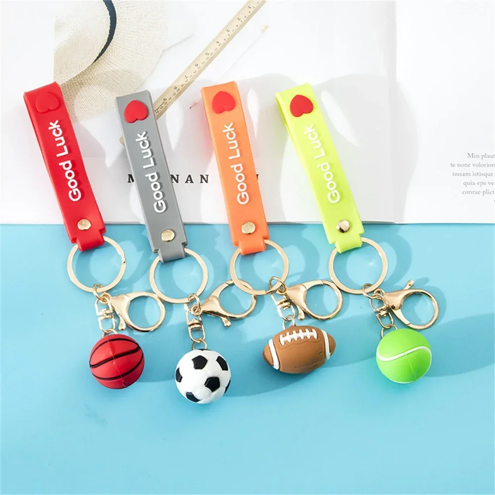 Funny Sports Football Keychain Soccer Basketball Tennis Rugby Pendant Keyring Handbag Hanging Key Holder Accessories Charms Gift