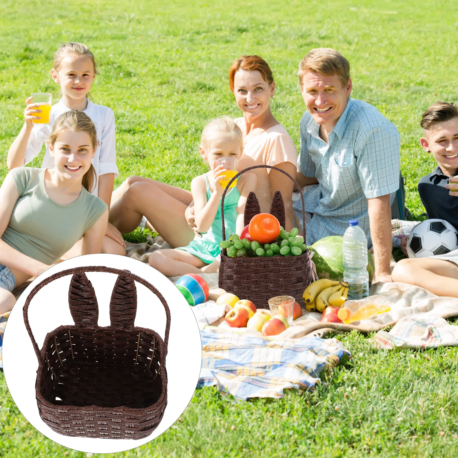 

Rabbit Ears Handle Basket Cute Bunny Shape Hand Woven Storage Box For Fruit Vegetable Snack Organizer Home Office