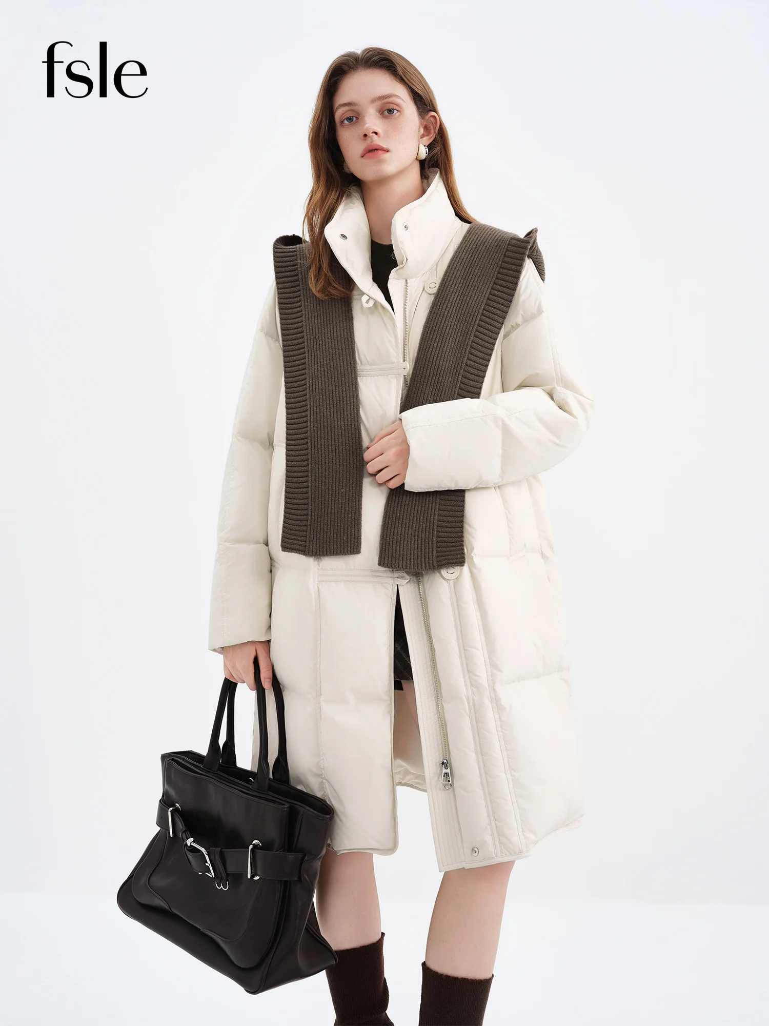 FSLE الوقوف طوق انفصال متماسكة قبعة المجهزة الخصر أسفل سترة للنساء شتاء 2025 مجموعة جديدة 90% الأبيض بطة أسفل معاطف