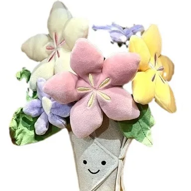 Romantic Handheld Flower Bouquet Doll Cute Floral Gift for Girl Wedding Valentine‘s Day Fun Plush Bloom Present
