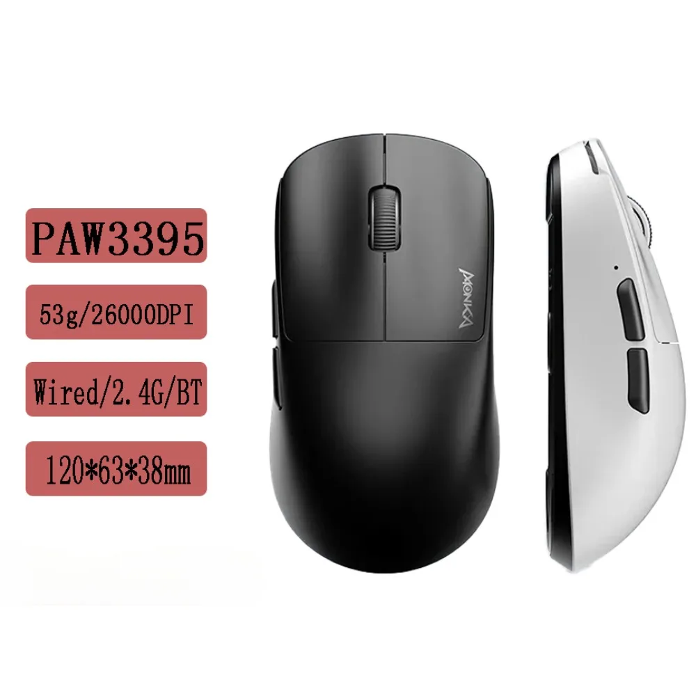 

MONKA M3 Wireless Tri-mode PAW3395 Lightweight Gaming Mouse Bluetooth 1Khz 2.4g Wired Office High Performance Long Battery Life