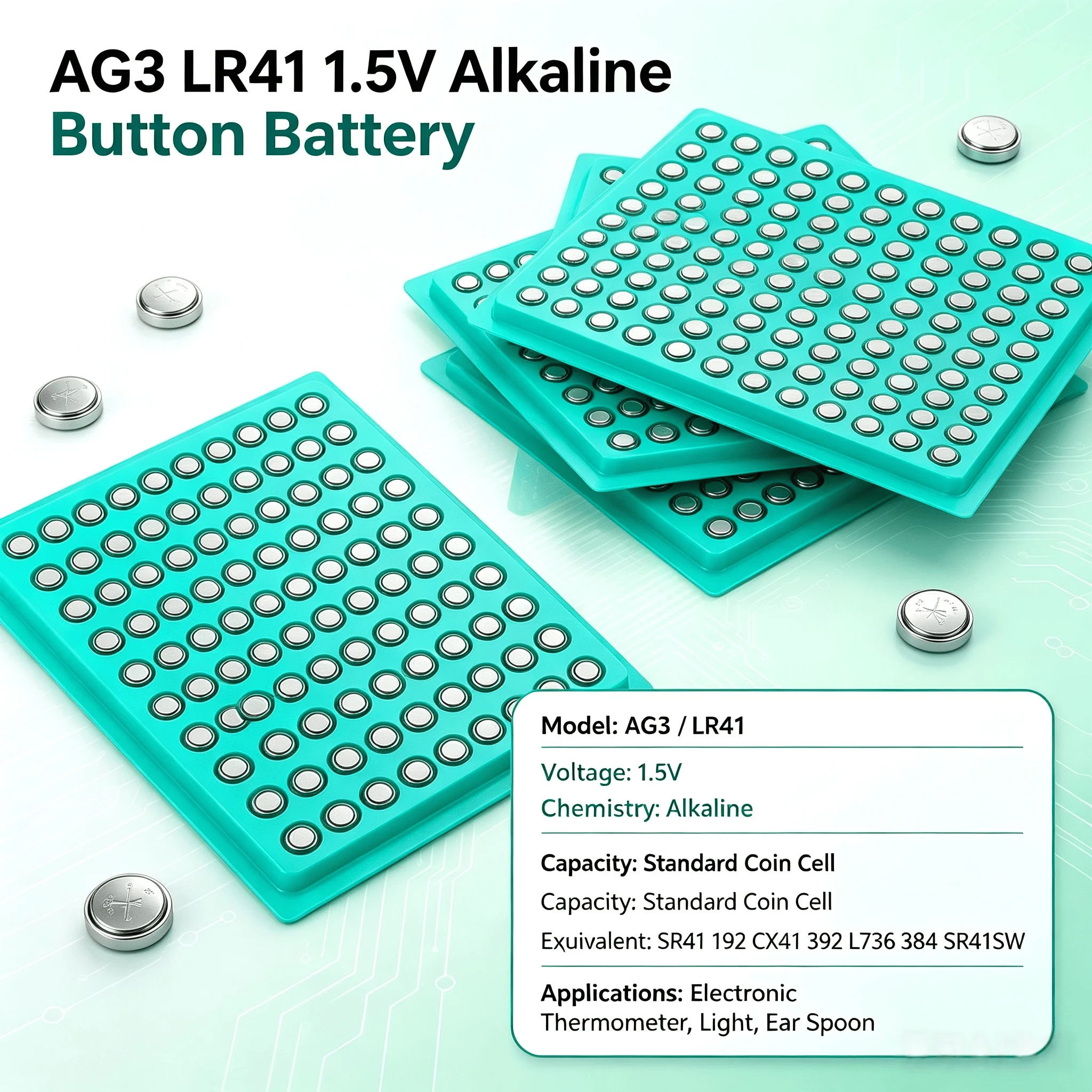 50-1000PCS AG3 LR41 1.5V Alkaline Button Battery SR41 192 CX41 392 L736 384 SR41SW For Electronic Thermometer Light Ear Spoon