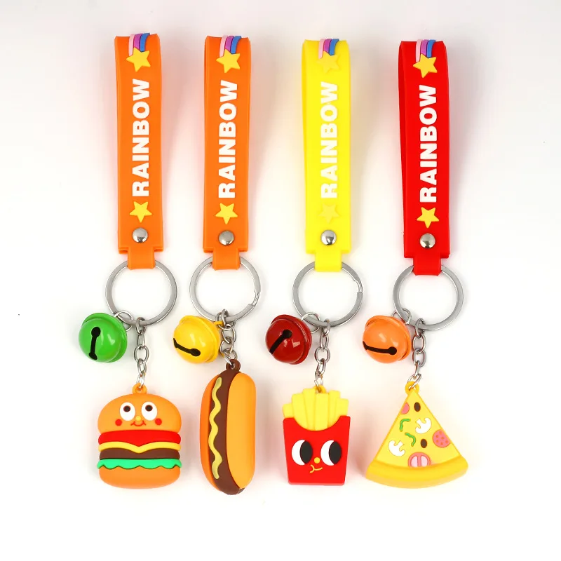 Creative Simulation Food Keychain Lovely Burger French Fries Pizza Hot Dog Backpack Ornament Cartoon King Ring Holder For Daily