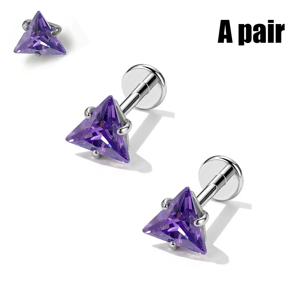 Triangle CZ Pink G23 Titanium Labret Studs, Cartilage Jewelry