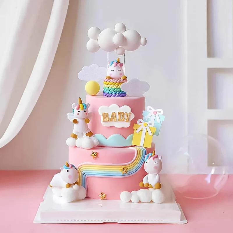 Einhorn-Kuchenaufsatz, Mädchen-Geburtstagsparty-Dekoration, bunter Regenbogen, für Kinder, ein Jahr, Partyzubehör, Babyparty-Dekoration, Mädchen, 16. – Detail 3