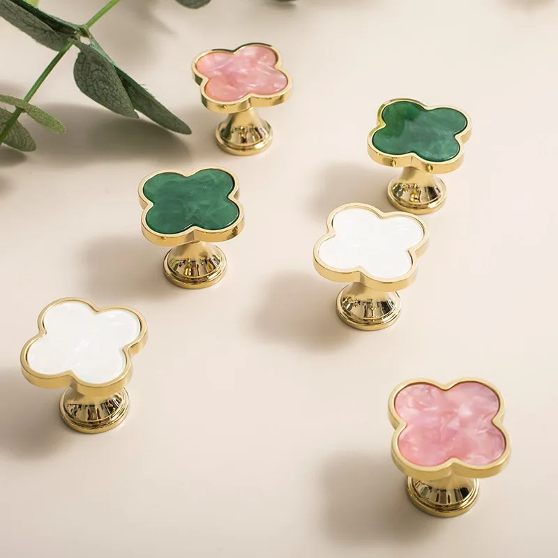 Solid Brass Clover Shape Gold Silver Cabinet Furniture Knob Wall Bathroom Clothes Hook Handle