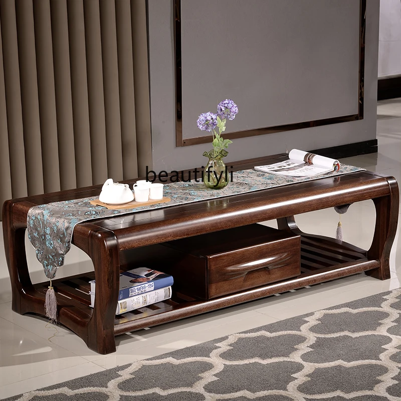 Black Walnut Wooden Tea Table TV Cabinet Unit Solid Wood Tea Table Chinese Living Room Furniture