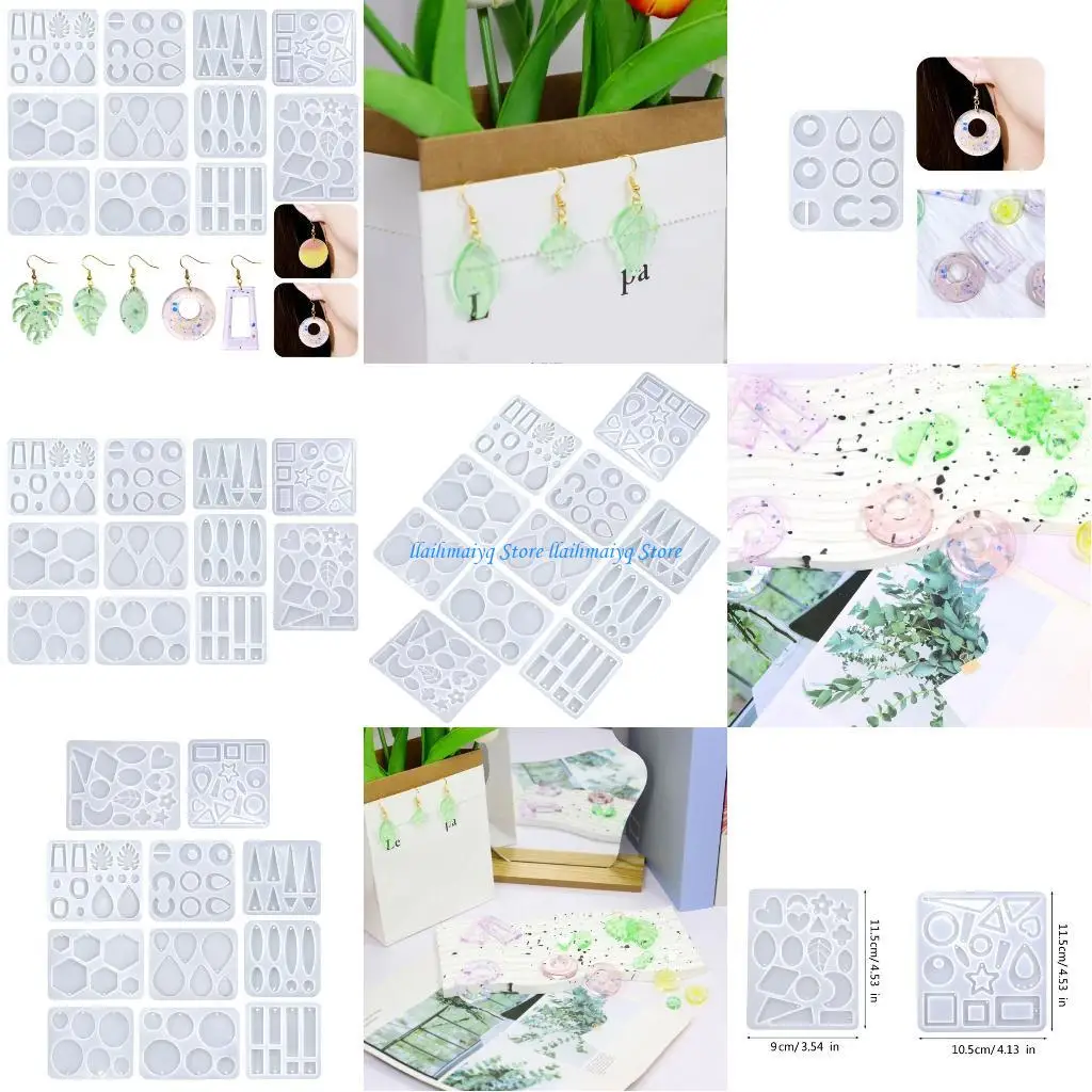 

573B Silicone Earring Pendant Mold Set with 11 Different Shapes Flexible Moulds for Craft Enthusiasts and Jewelry Designers