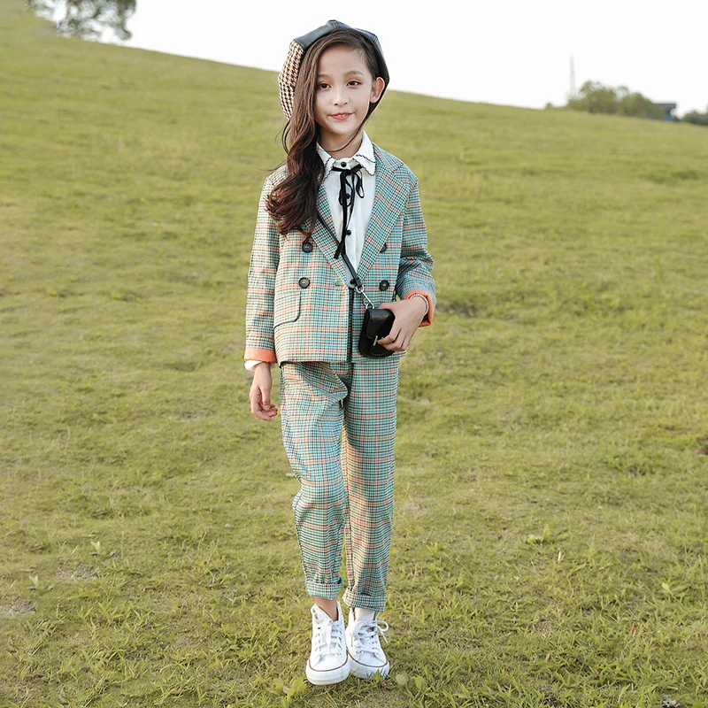 Girls Coat +Pants Kids Suits 2PCS/Set 2024 Cute Spring Autumn Cotton Teenagers School Uniforms Cotton Children Clothing