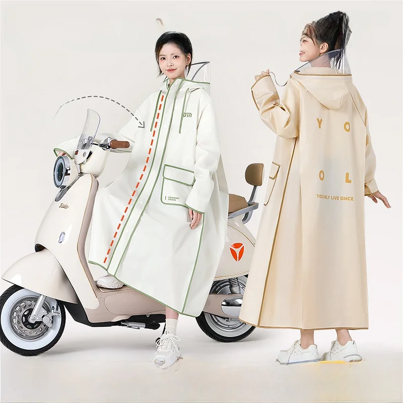 

Women's Long Version Raincoat Adult Outerwear Full Body Waterproof Vehicle Rider Separate Single Person Rain Poncho