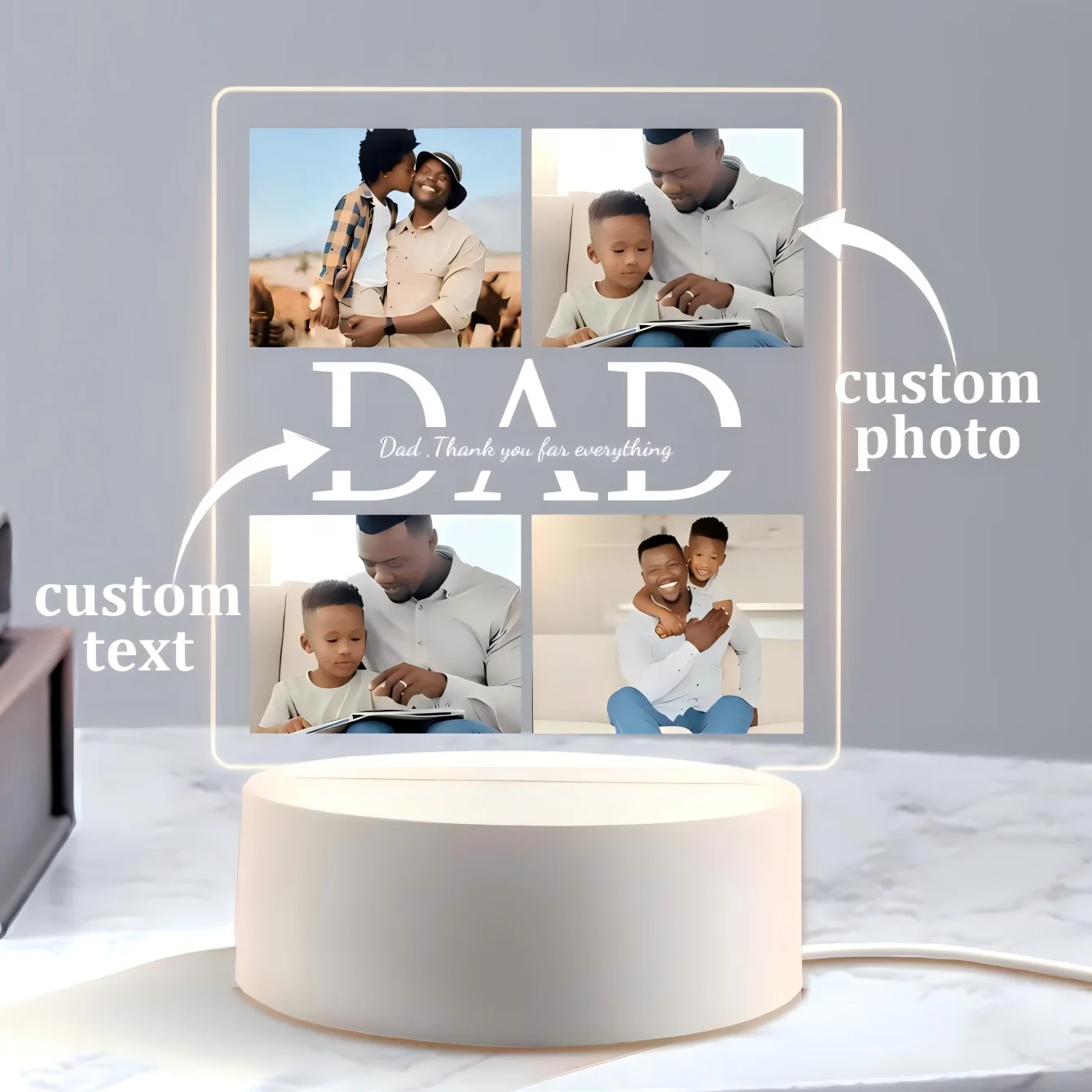 Foto personalizada Luz nocturna acrílica personalizada, regalo de decoración del hogar para papá, cumpleaños, festival, alta calidad, moderno, personalización refinada, personalizado, regalo ideal único para ella, día del padre, familia, oficina