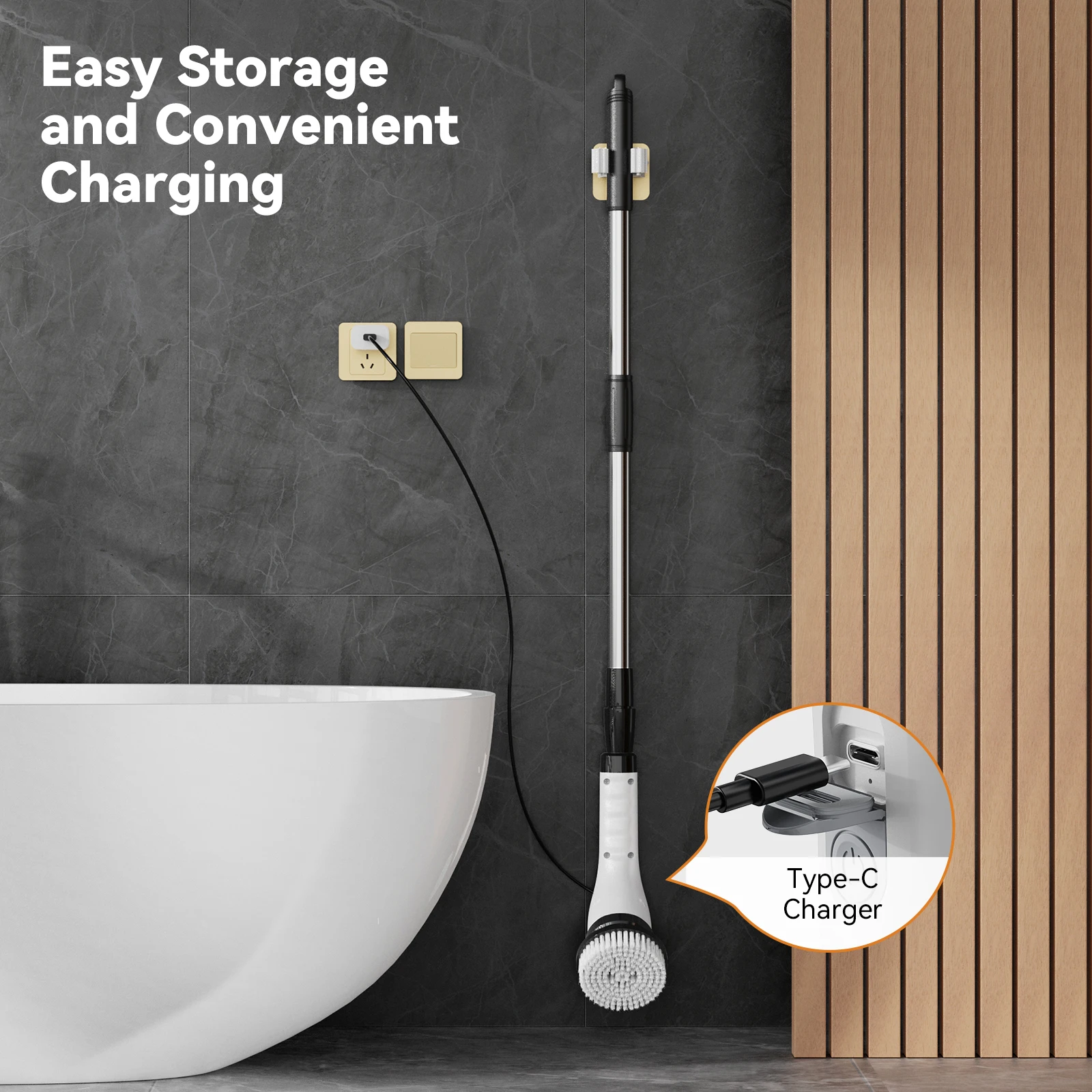 Cordless Clean Waterproof Multi Purpose 45Inch Extended Handle  2nd Gear Spin 7In1 Electric Cleaning Brush Kitchen and Bathroom